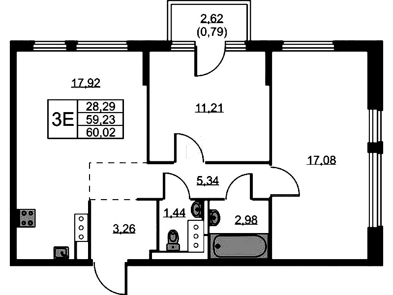 2-комнатная квартира 60.02 м², 9/11 эт., ЖК «Новое Колпино»